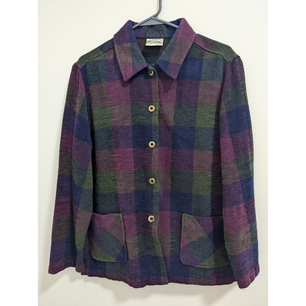 Monterey By Koret Button Up Shirt Top Jacket Multicolor Plaid Medium Shacket